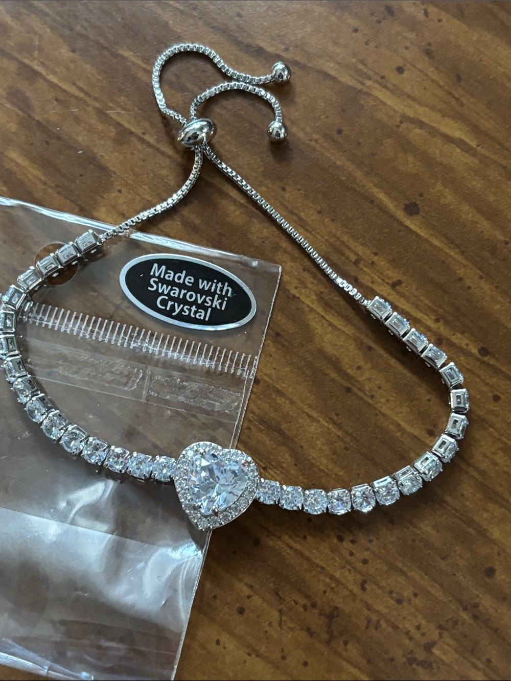 Made with Swarovski Crystals Heart Adjustable Silver-Tone Bracelet
